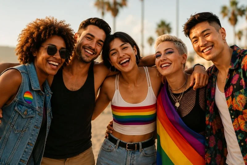 Smiling LGBTQ+ friends together